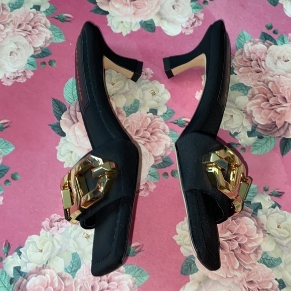 Good American sandals 5.5 NEW kitten heel oversized chain detail square toe - Picture 4 of 8